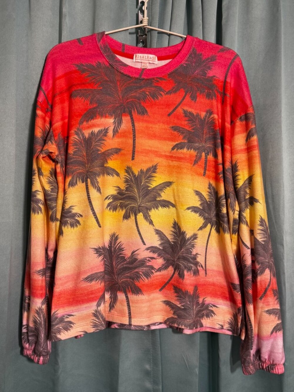 P.J. Salvage Tropical Palm Print Lounge Set Sunset Ombre Top Shorts Size Small - Picture 2 of 8
